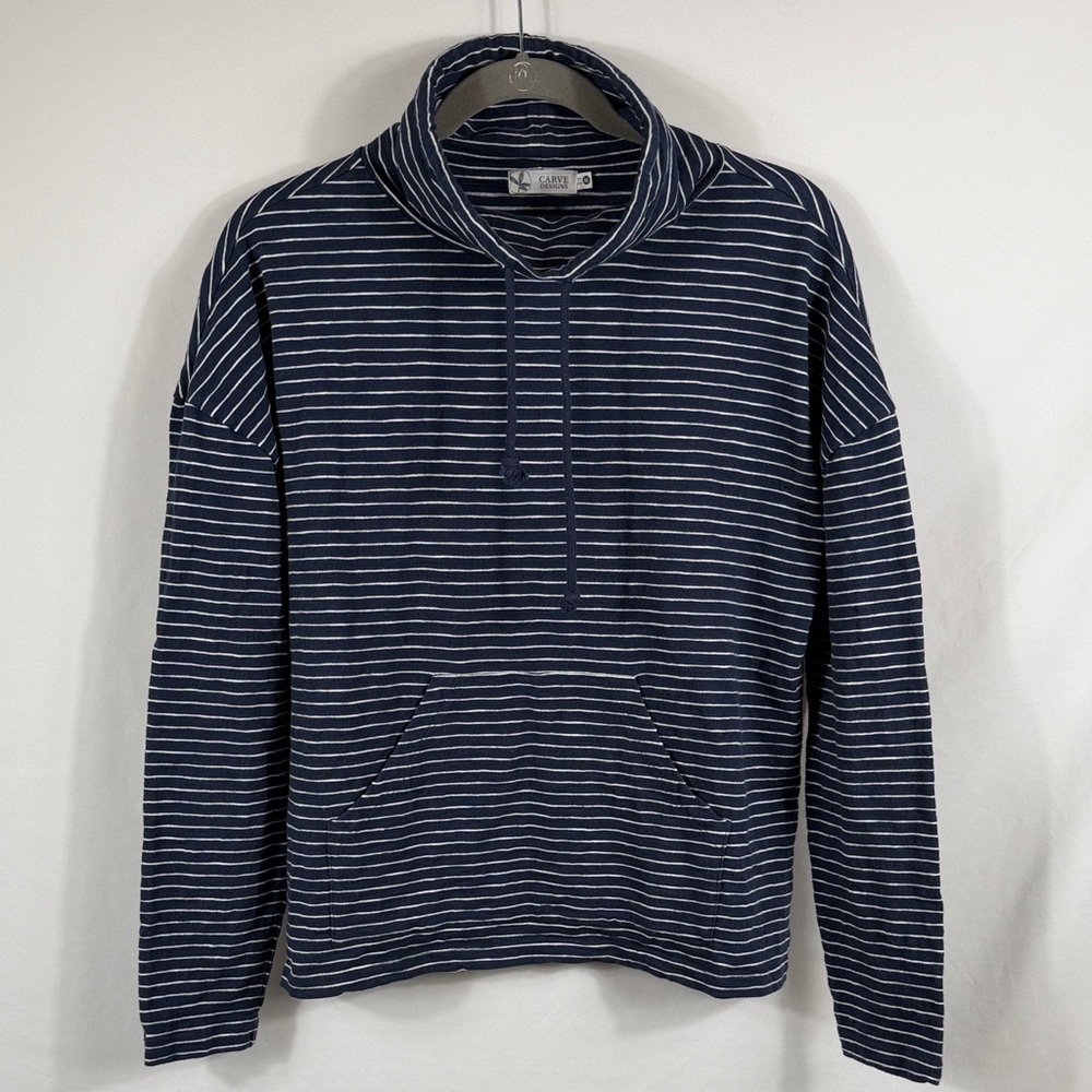 Carve Designs Navy & White Striped Cowl Neck Pullover